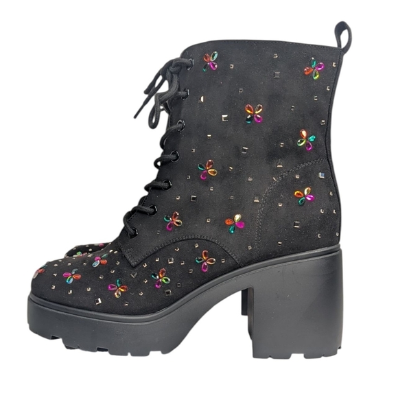 Betsey Johnson Micro Stones Chunky Heel Combat Boots | Size 11.5WW - Picture 2 of 10